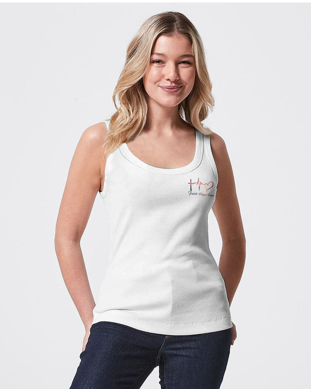 Faith Over Fear Sunset Beach Flag Women's Christian Tanks