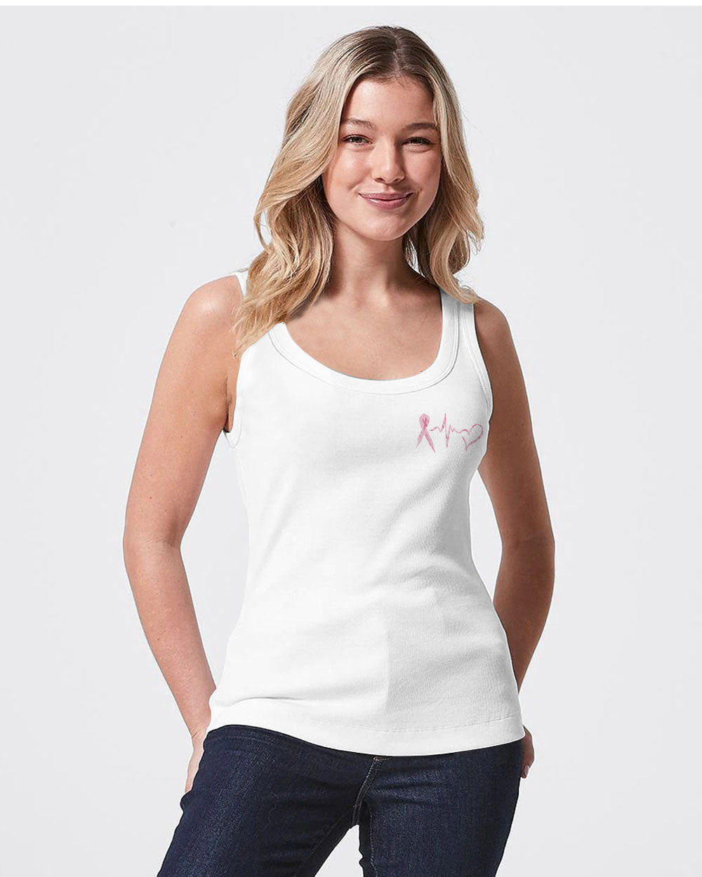Pink Flag Ribbon Heart Beat Women's Breast Cancer Awareness Tanks