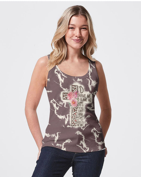 I'd Shame Me I'd Blame Me Leopard Cross Women's Christian Tanks