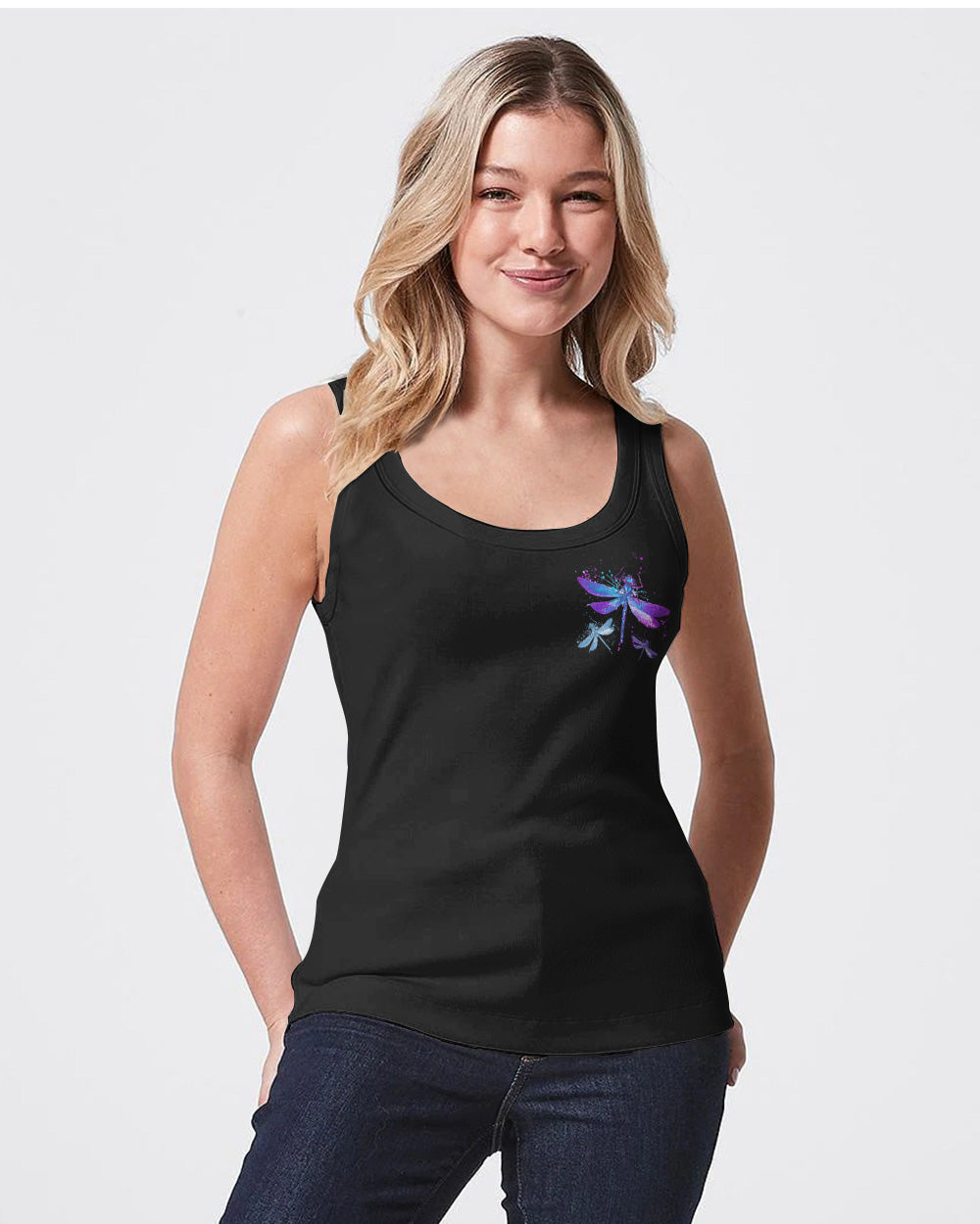 May There Be An Angel By Your Side Dragonfly Watercolor Women's Christian Tanks