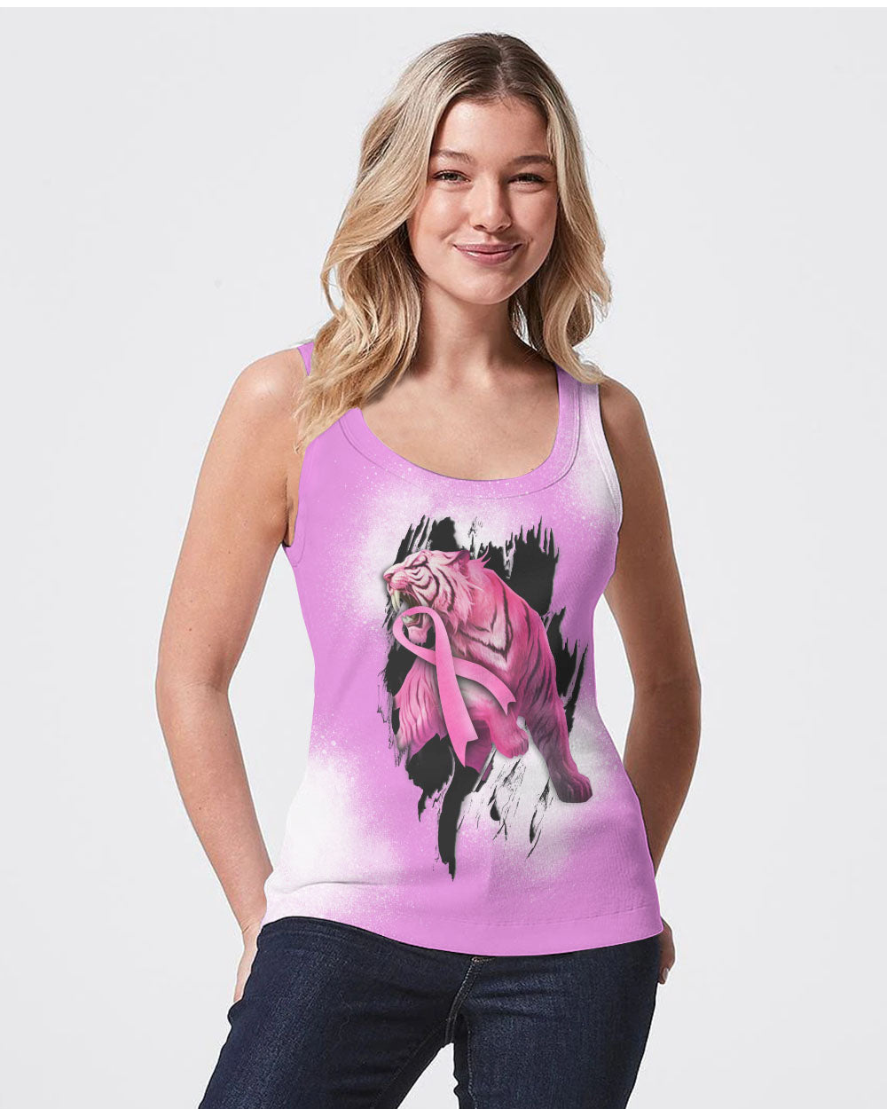 Tiger Crack Pink Ribbon Women's Breast Cancer Awareness Tanks