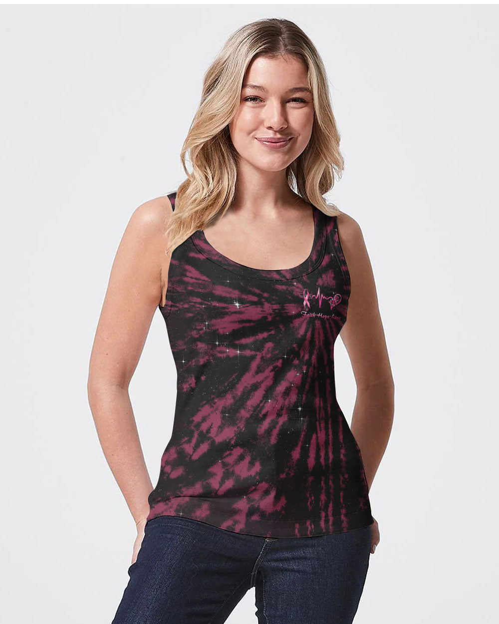 Cross Wing Sunflower Tie Dye Pink Ribbon Women's Breast Cancer Awareness Tanks