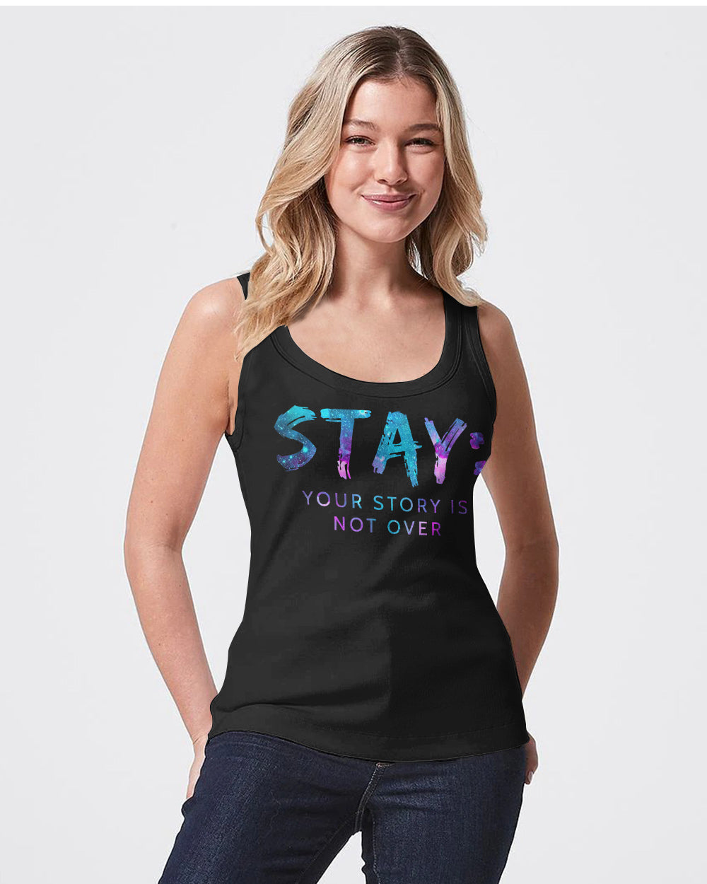 Stay Your Story Is Not Over Flag Wings Women's Suicide Awareness Tanks