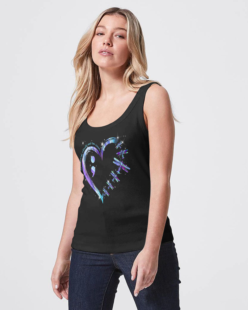 Dragonfly Fight Holographic Flag Women's Suicide Prevention Awareness Tanks