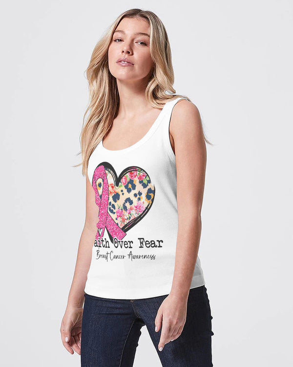 Faith Over Fear Heart Leopard Women's Breast Cancer Awareness Tanks