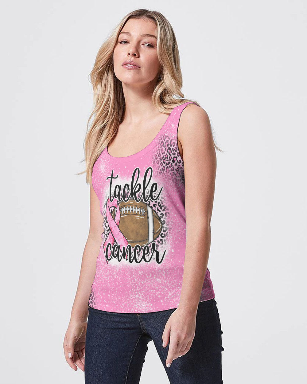 Pink Leopard Tackle Cancer Women's Breast Cancer Awareness Tanks