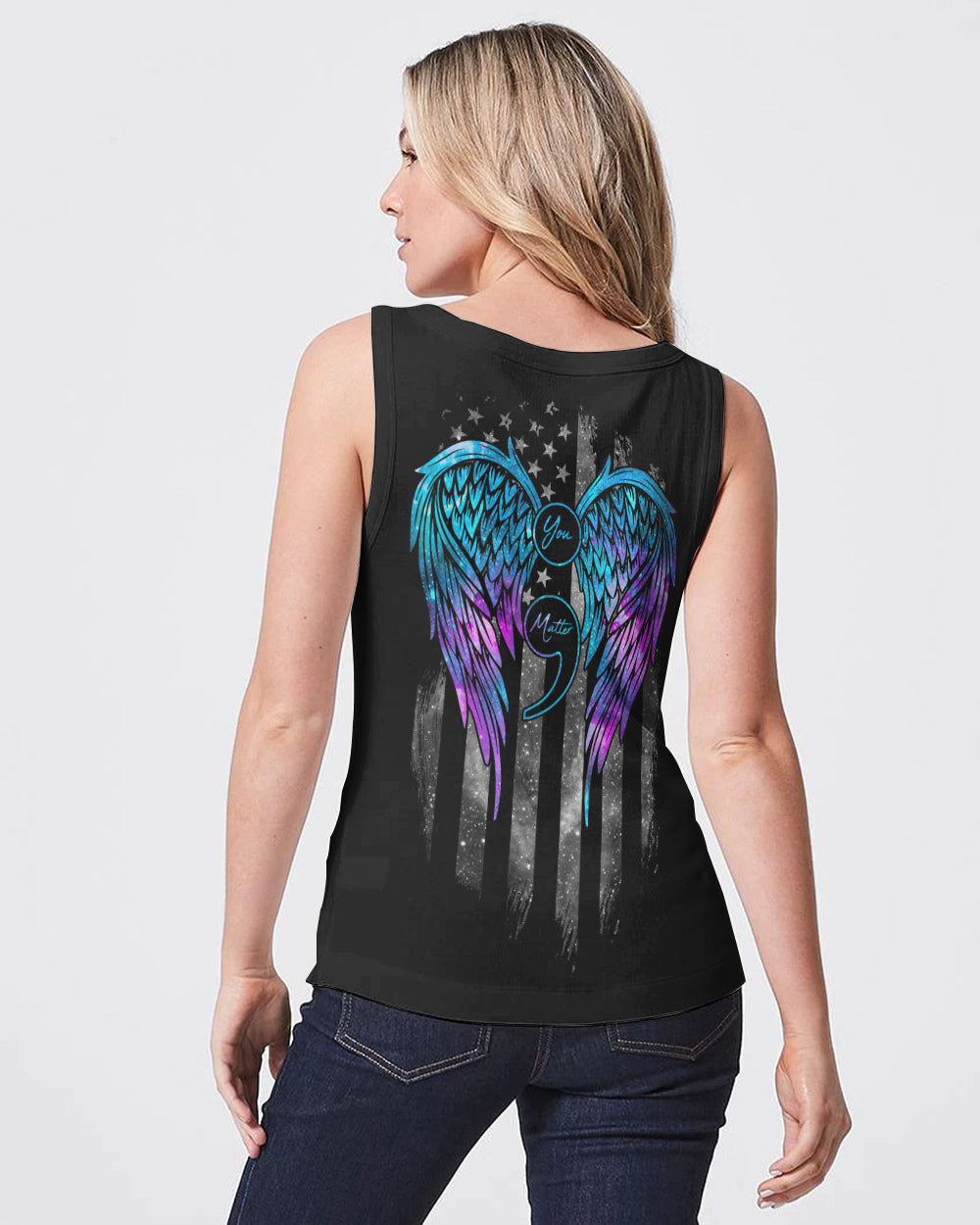 Stay Your Story Is Not Over Flag Wings Women's Suicide Awareness Tanks
