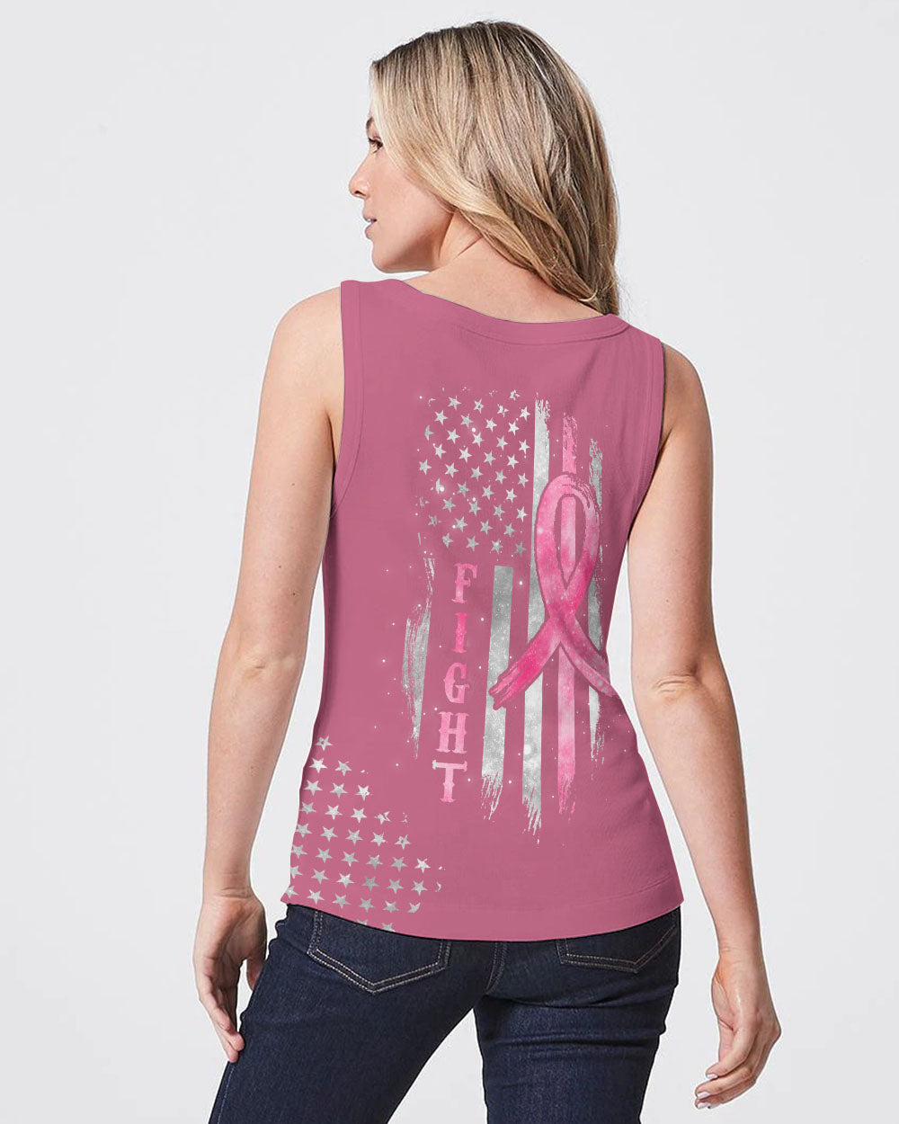 Fight Ribbon Silver Galaxy Flag Women's Breast Cancer Awareness Tanks