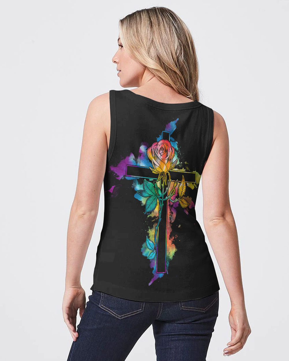 Fe' Rose Cross Tie Dye Watercolor Women's Christian Tanks