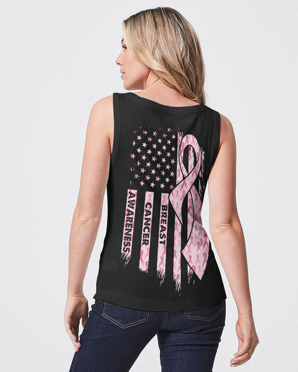 Pink Ribbon Flag Women's Breast Cancer Awareness Tanks