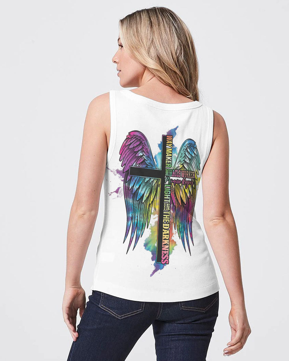 Way Maker Miracle Worker Promise Keeper Wings Tie Dye Women's Christian Tanks