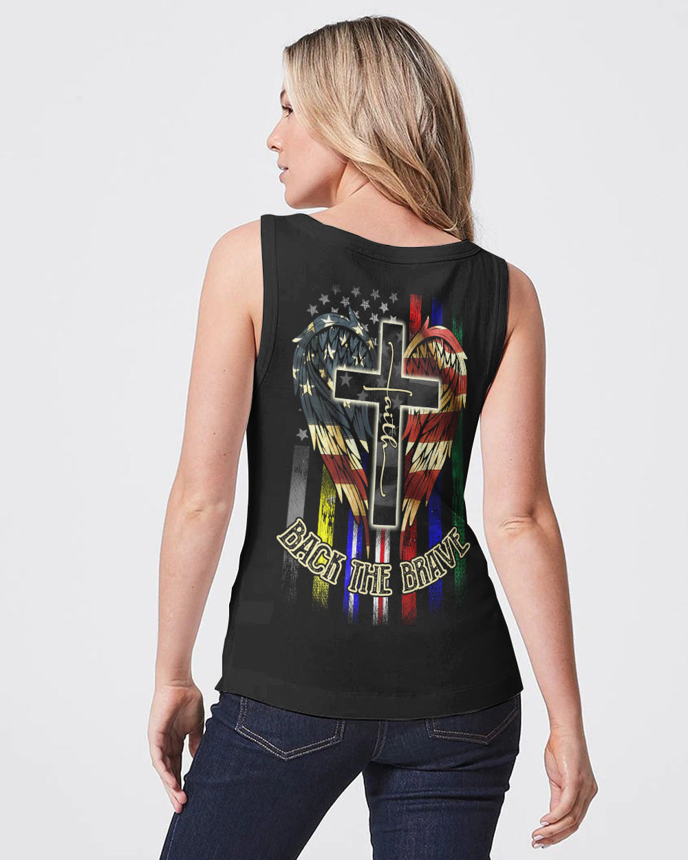 Back The Brave Wings Flag Jobs Women's Christian Tanks