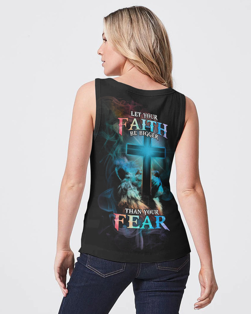 Let Your Faith Bigger Than Your Fear Lion Women's Christian Tanks