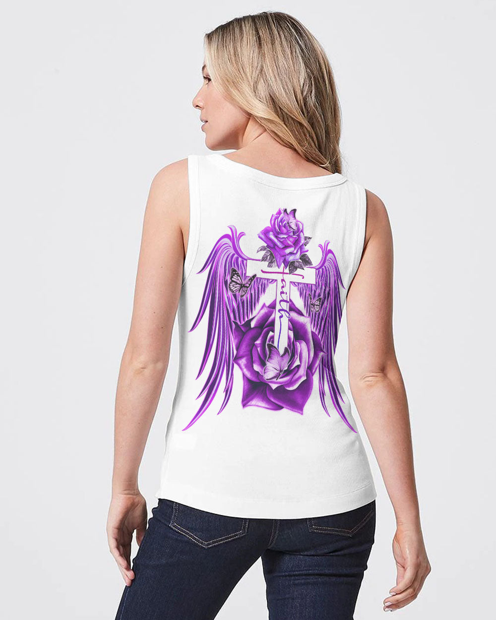 Faith Purple Rose Cross Butterfly Women's Christian Tanks