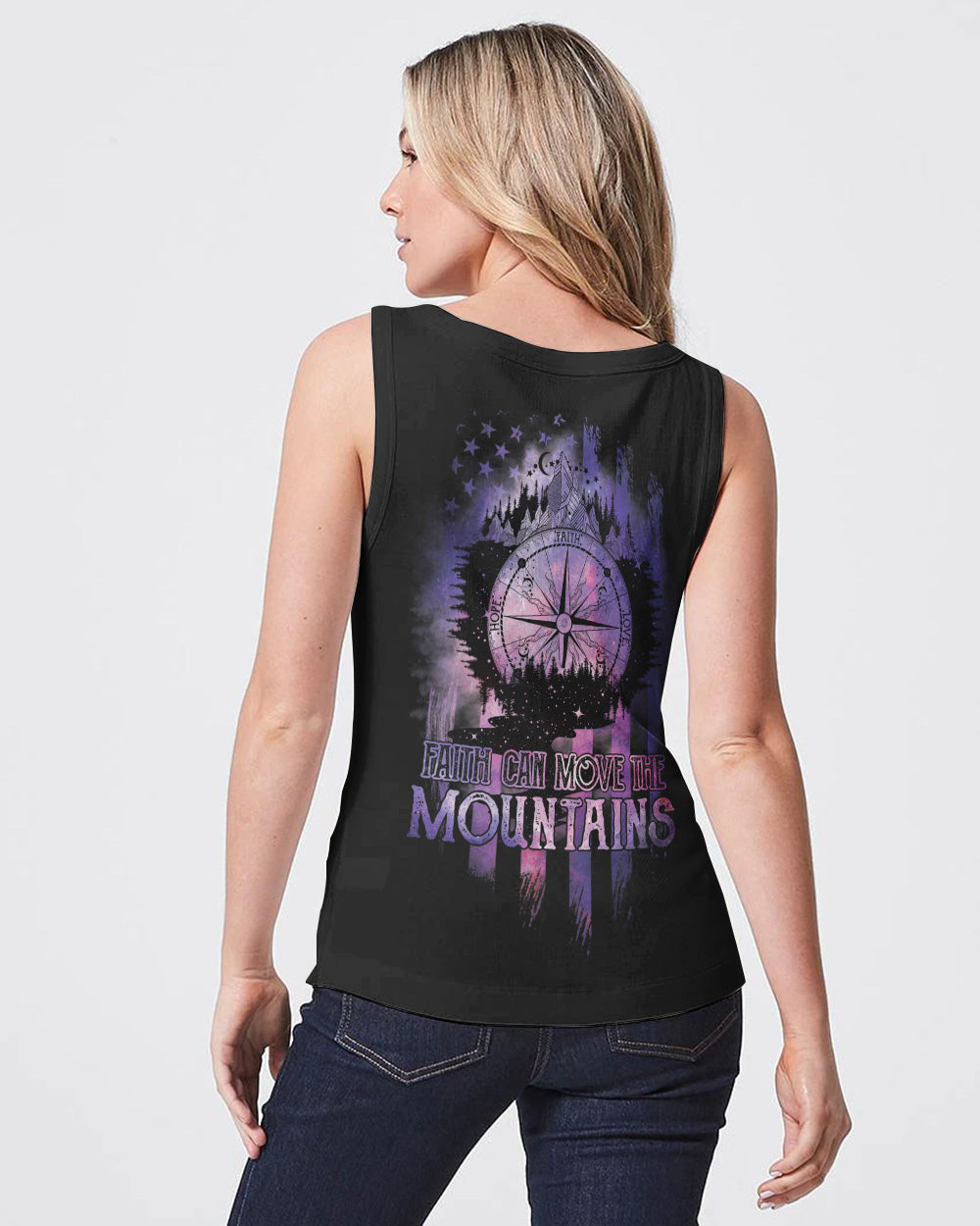 Faith Can Move The Mountains Galaxy Compass Flag Women's Christian Tanks