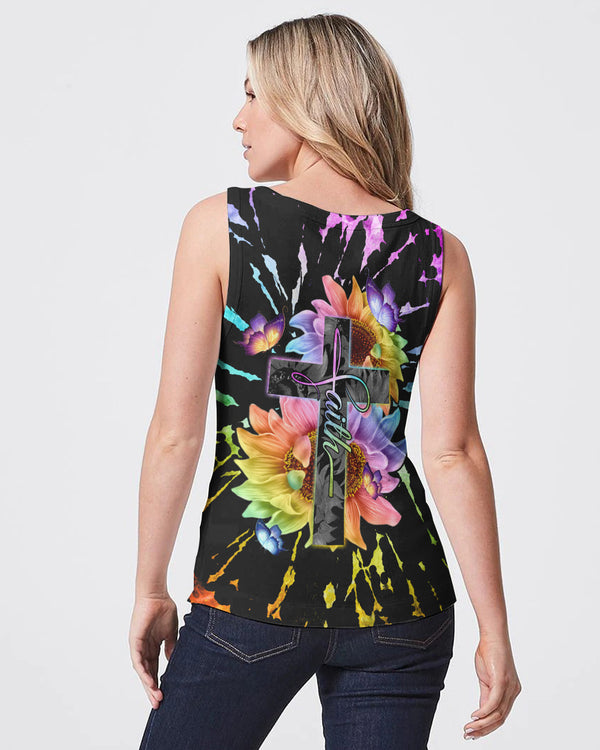 Faith Cross Rainbow Sunflower Tie Dye Women's Christian Tanks