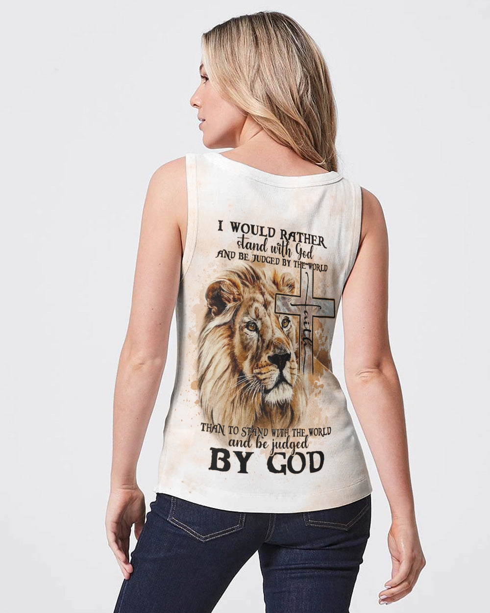 I Would Rather Stand With God Painting Lion Women's Christian Tanks