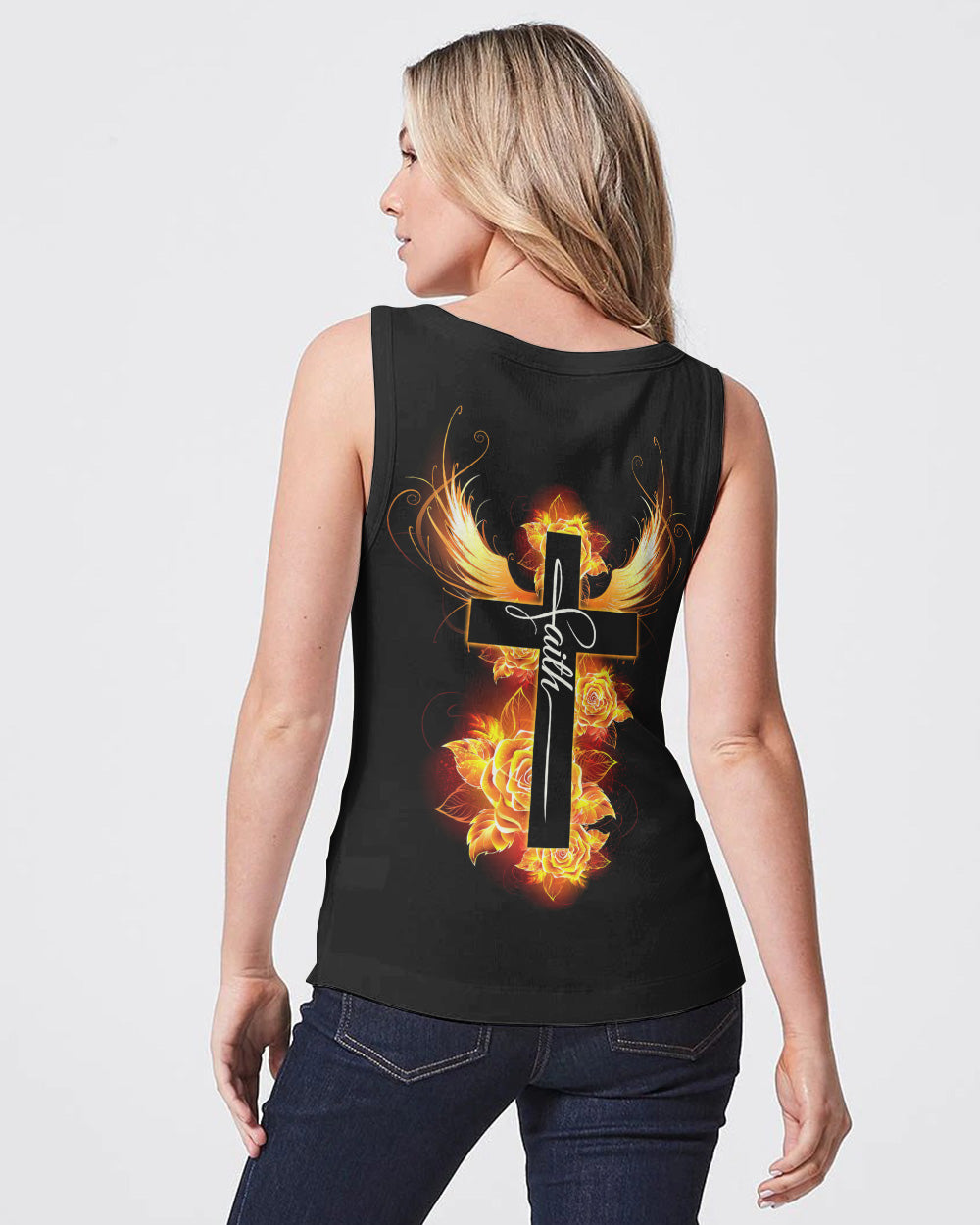 Cross Wings Rose Women's Christian Tanks
