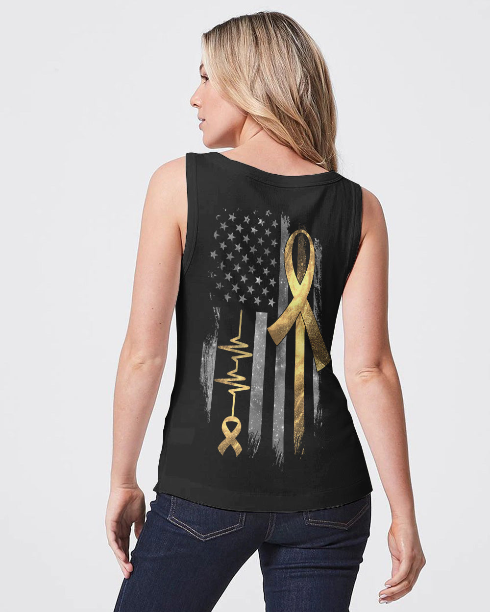 Galaxy Ribbon Heartbeat Flag Women's Childhood Cancer Awareness Tanks