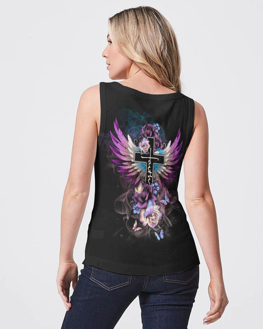 Floral Rose Butterfly Wings Women's Christian Tanks