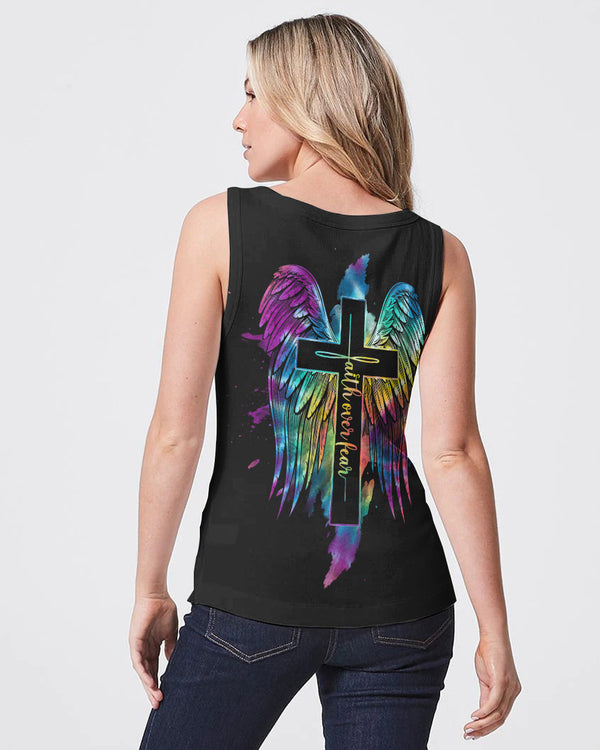 Faith Over Fear Wings Colorful Cross Light Women's Christian Tanks