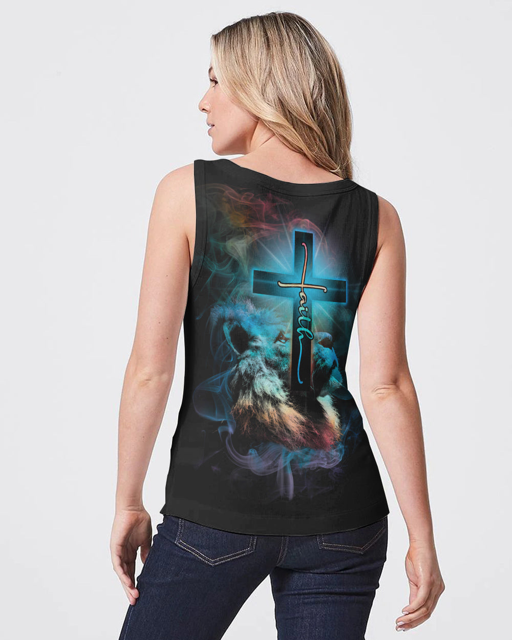 Way Maker Miracle Worker Lion Cross Smoke Women's Christian Tanks