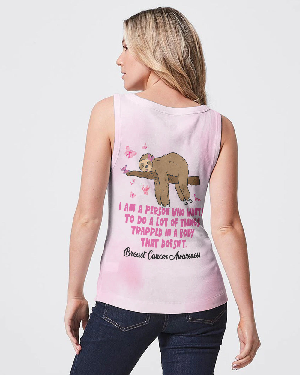 I Am A Person Who Want To Do A Lot Sloth Women's Breast Cancer Awareness Tanks