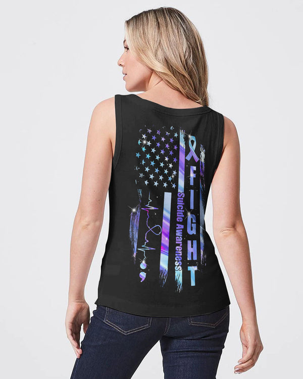 Dragonfly Fight Holographic Flag Women's Suicide Prevention Awareness Tanks