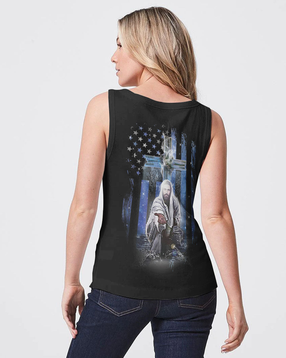 Faith Jesus Cross Galaxy Flag Women's Christian Tanks