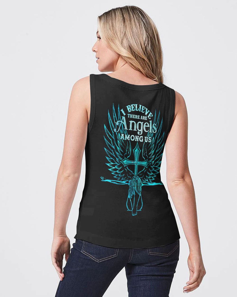 I Believe There Are Angels Among Us Girl Wings Women's Christian Tanks