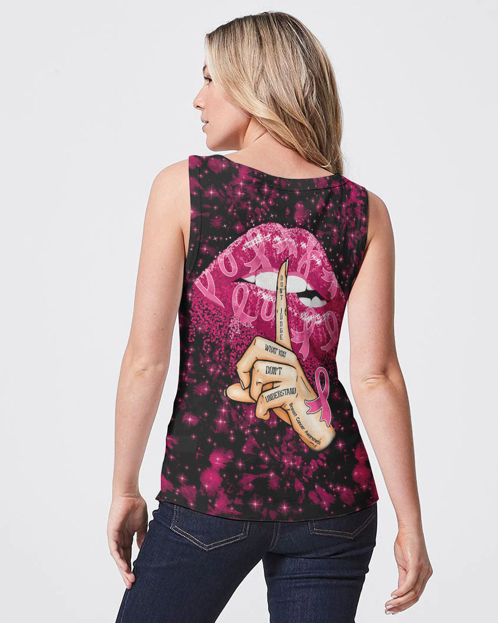 Don't Judge What You Don't Understand Pink Ribbon Lip Women's Breast Cancer Awareness Tanks