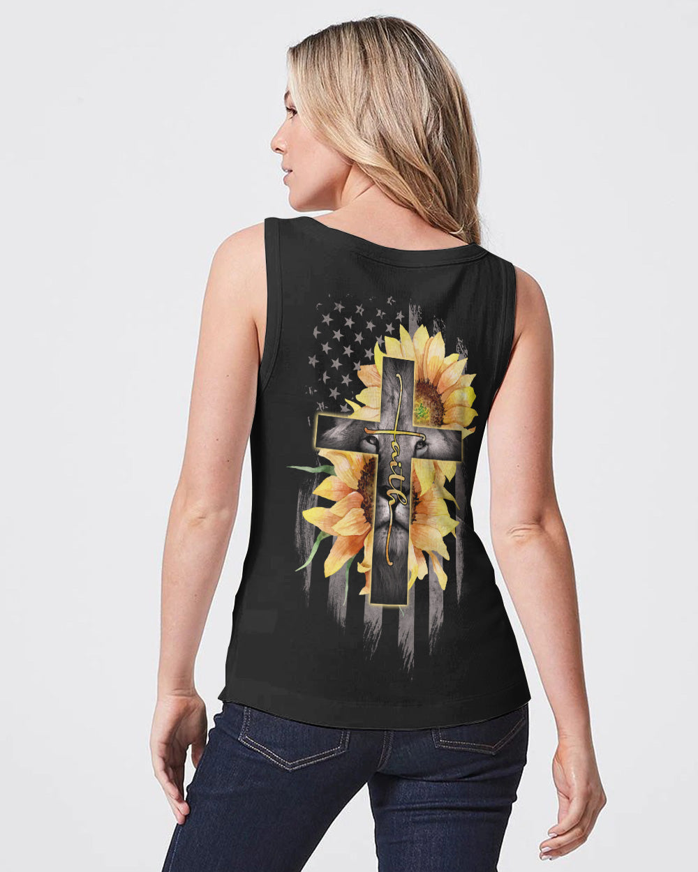 Faith Lion Cross American Flag Heart Beat Women's Christian Tanks