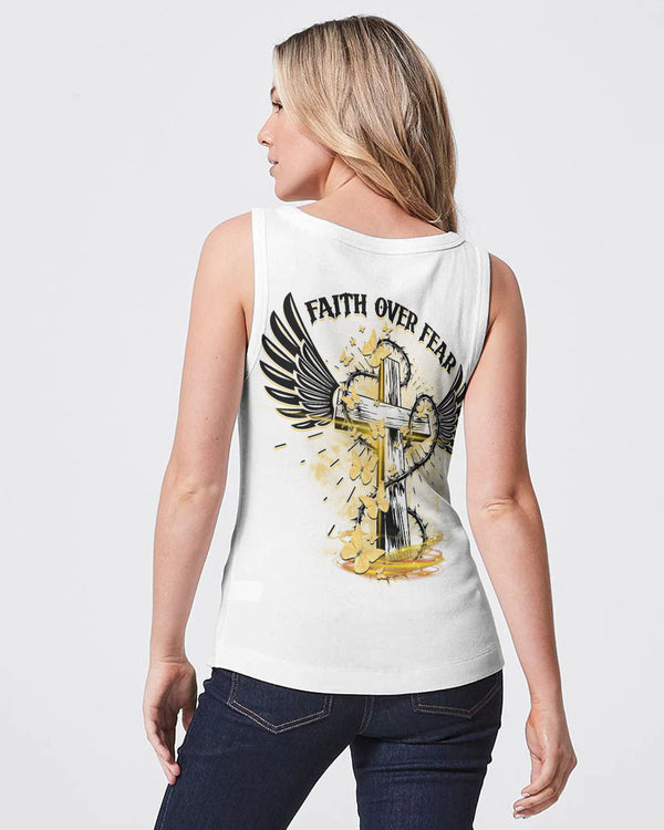 Faith Over Fear Cross Women's Christian Tanks