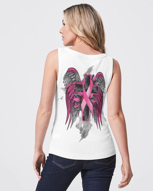 White Faith Cross Ribbon Wings Women's Breast Cancer Awareness Tanks