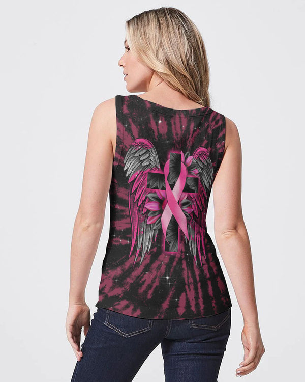 Cross Wing Sunflower Tie Dye Pink Ribbon Women's Breast Cancer Awareness Tanks
