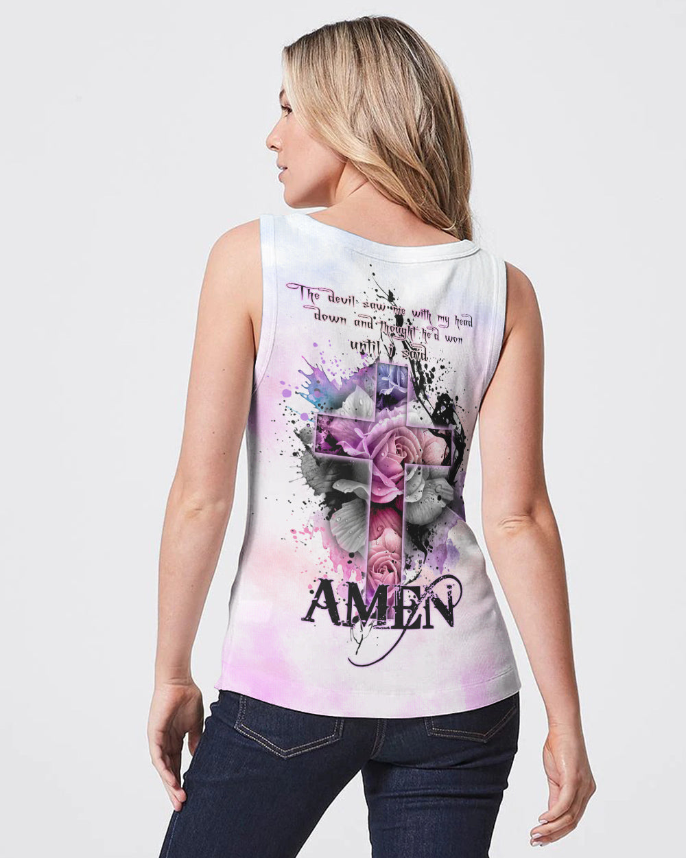 The Devil Saw Me With My Head Down Rose Cross Women's Christian Tanks