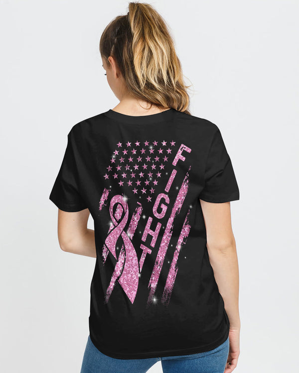 Glitter Fight Ribbon Flag Women's Breast Cancer Awareness Tshirt