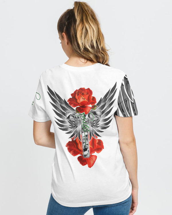 Red Rose Faith Wings Cross Women's Christian Tshirt