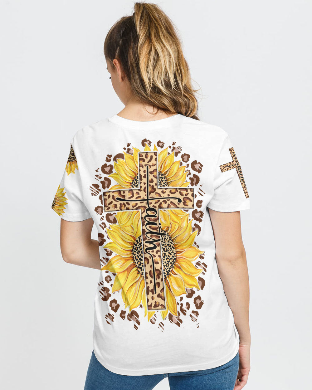 Faith Sunflower Leopard Texture Women's Christian Tshirt