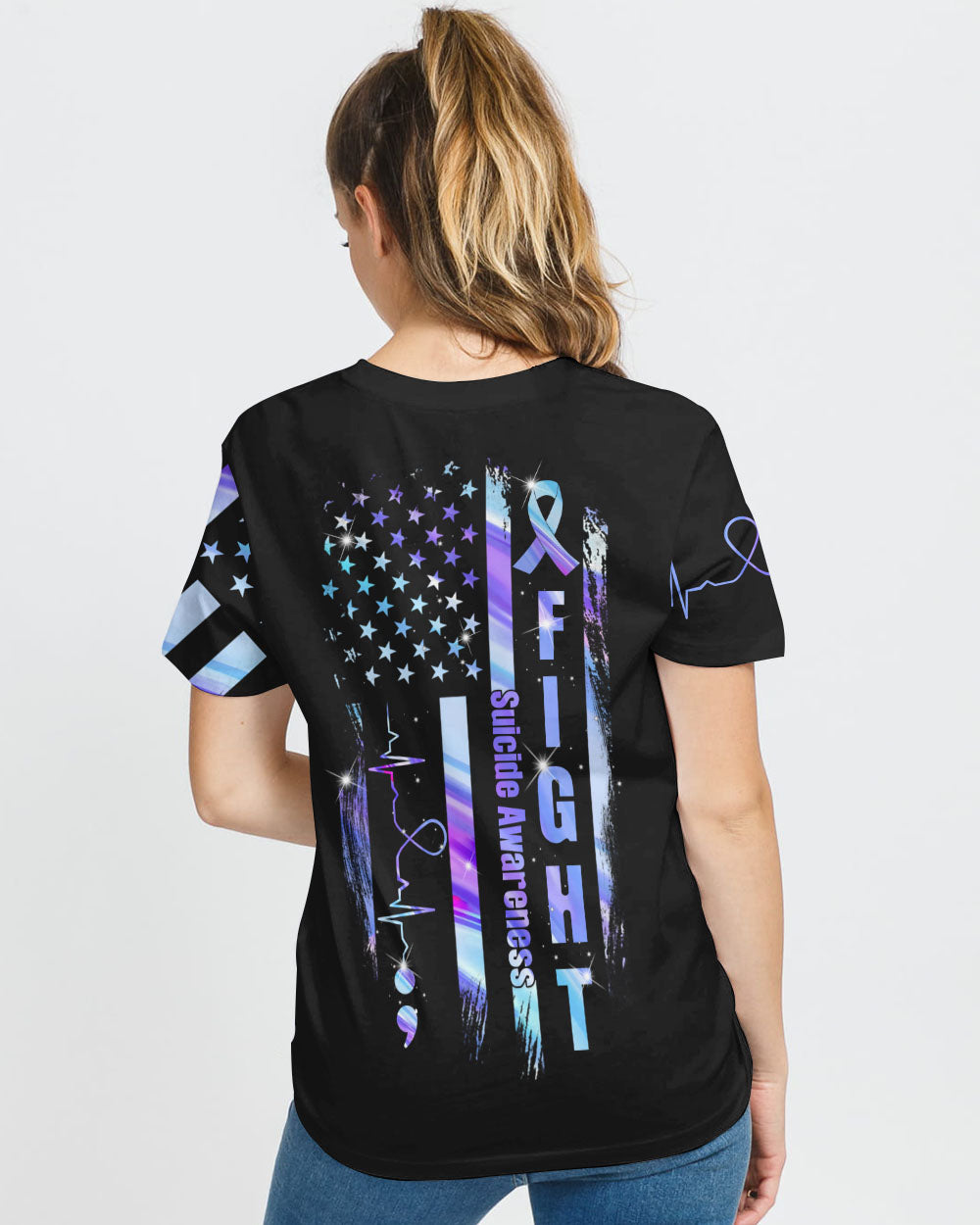 Dragonfly Fight Holographic Flag Women's Suicide Prevention Awareness Tshirt