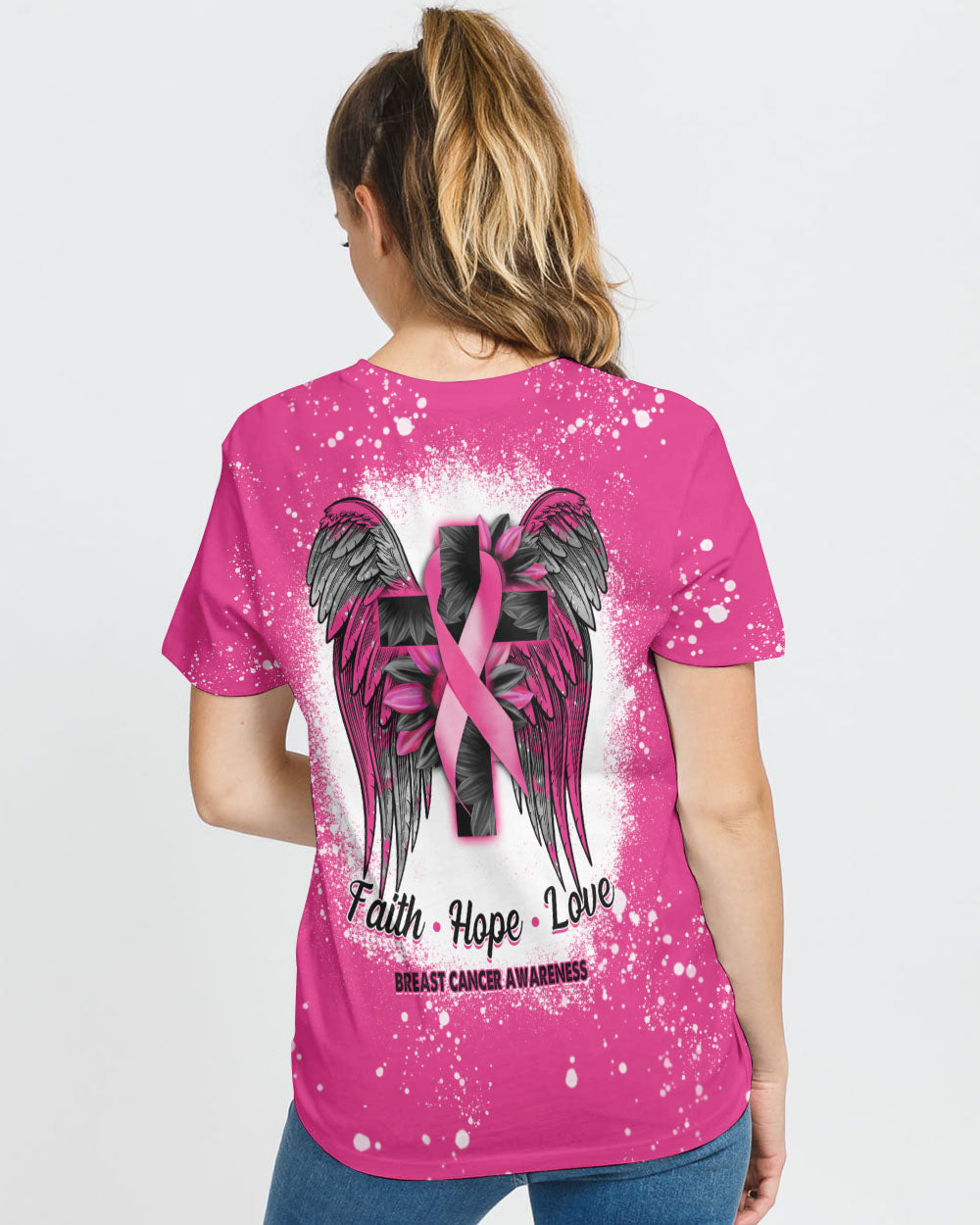Wings Sunflower Cross Women's Breast Cancer Awareness Tshirt