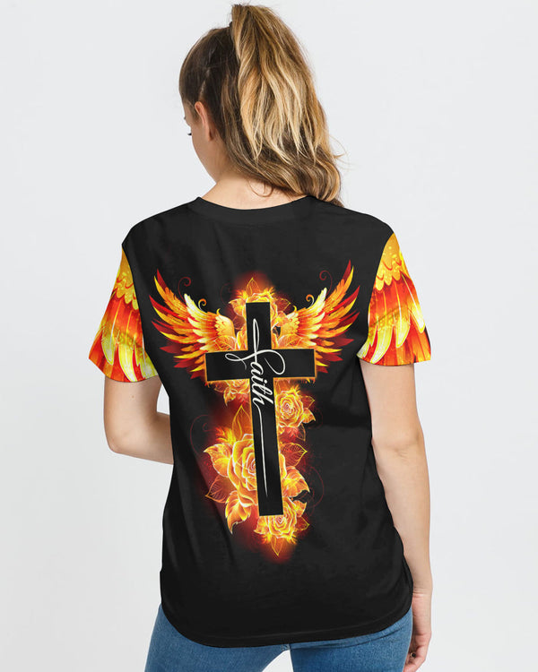 Cross Rose Wings Arm Women's Christian Tshirt