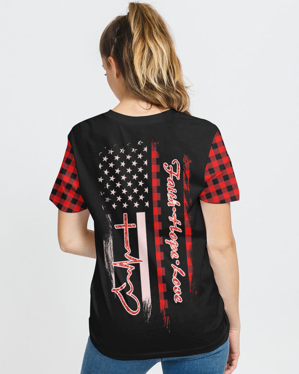 Faith Hope Love Leopard Flag Women's Christian Tshirt