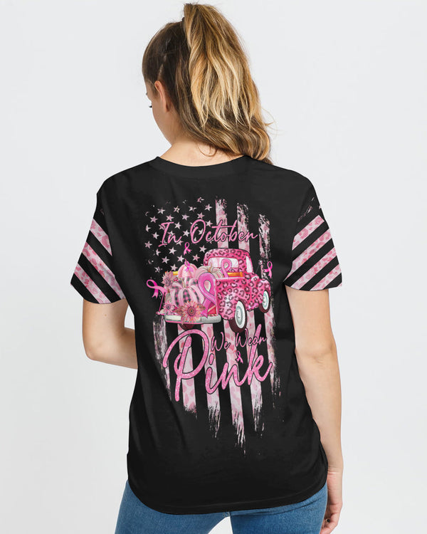 In October We Wear Pink Truck Leopard Women's Breast Cancer Awareness Tshirt