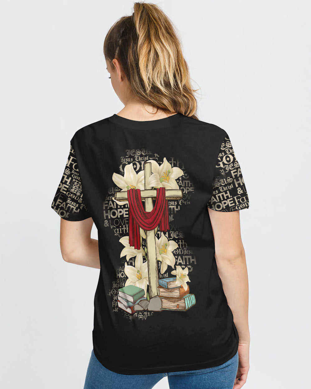 Lily Flower And Cross Book Women's Christian Tshirt