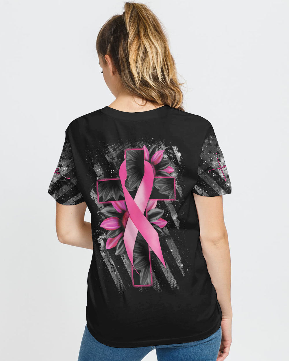 Faith Cross Sunflower Women's Breast Cancer Awareness Tshirt