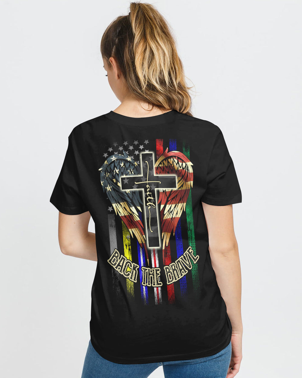 Back The Brave Wings Flag Jobs Women's Christian Tshirt