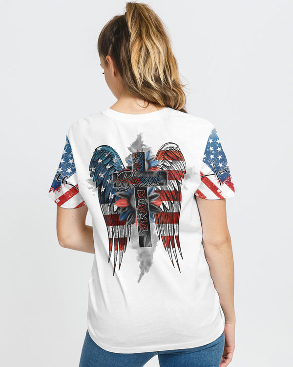 One Blessed Mama America Wings Cross Women's Christian Tshirt