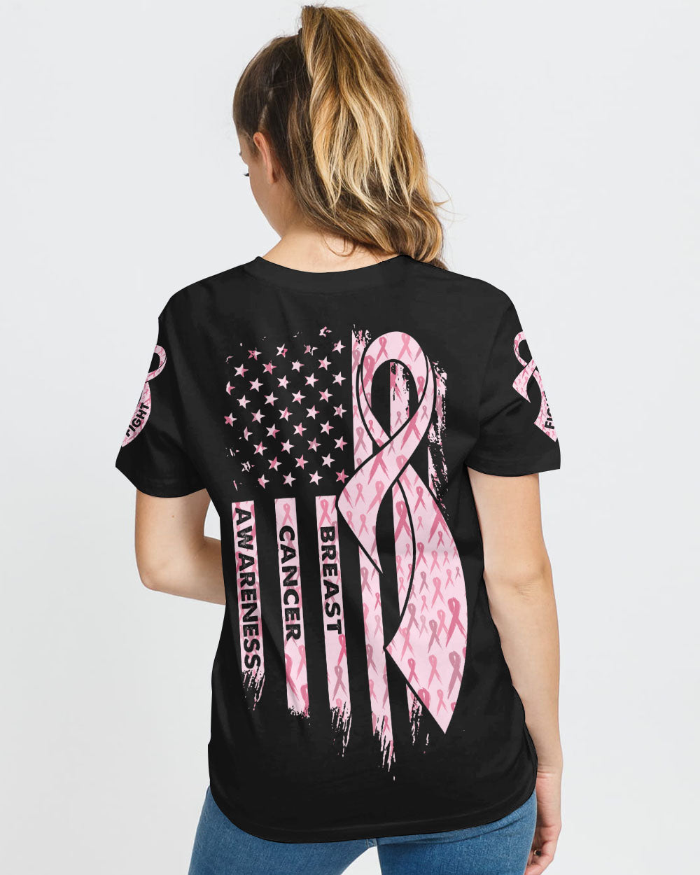 Pink Ribbon Flag Women's Breast Cancer Awareness Tshirt