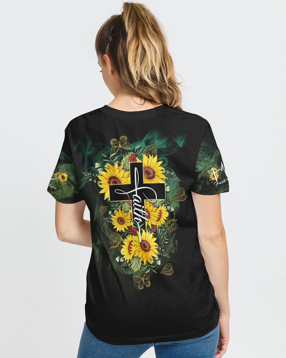 Faith Sunflower Cross Smoke Women's Christian Tshirt